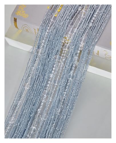MZSKLW Kristallperlen-Schnurvorhang, 1 x 2 m, Quasten-Fransen-Türvorhang for weiße Salon- und transparente Hochzeitsdekoration, Wohnzimmerteiler(Light Grey) von MZSKLW
