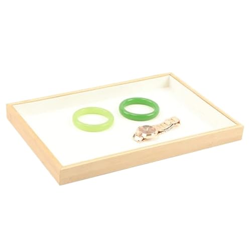 MZSKLW Leeres Schmucktablett Aus Bambus, Aufbewahrungsfach for Ringe, Ohrringe, Halsketten, Armbänder, Anhänger, Schmuck-Display, Organizer-Tablett for Schubladen, 35 X 24 cm(White PU) von MZSKLW