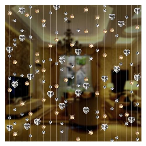 MZSKLW Liebe transparente Kristallglasperlen Innendekoration Türvorhang Hotel Wohnzimmer Trennwand Ornamente(Champagne,5 Strings 200cm) von MZSKLW