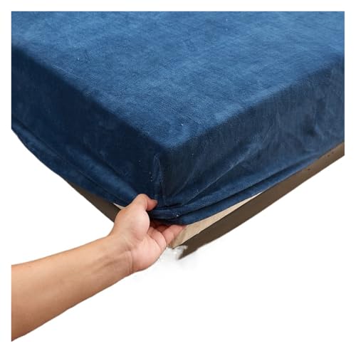 MZSKLW Solides Stretch-Samtstoff-Spannbetttuch, weich, elastisch, Tagesdecke, Matratzenschoner, Spannbetttuch, Winter, hält warm (Blau, 180 x 200 x 25 cm) von MZSKLW