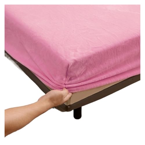 MZSKLW Solides Stretch-Samtstoff-Spannbetttuch, weich, elastisch, Tagesdecke, Matratzenschoner, Spannbetttuch, Winter, hält warm (Rosa, 180 x 200 x 25 cm) von MZSKLW