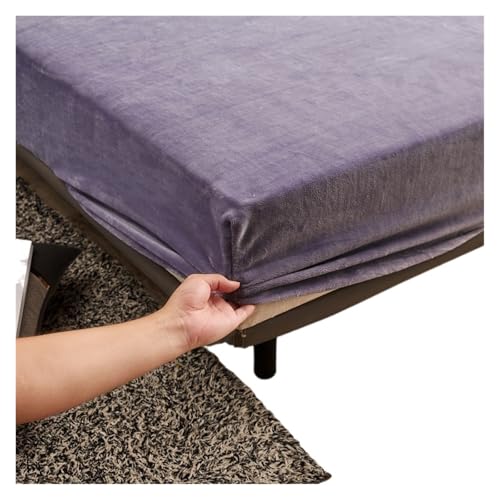 MZSKLW Solides Stretch-Samtstoff-Spannbetttuch, weich, elastisch, Tagesdecke, Matratzenschoner, Spannbetttuch, Winter, hält warm (lila, 150 x 200 x 25 cm) von MZSKLW