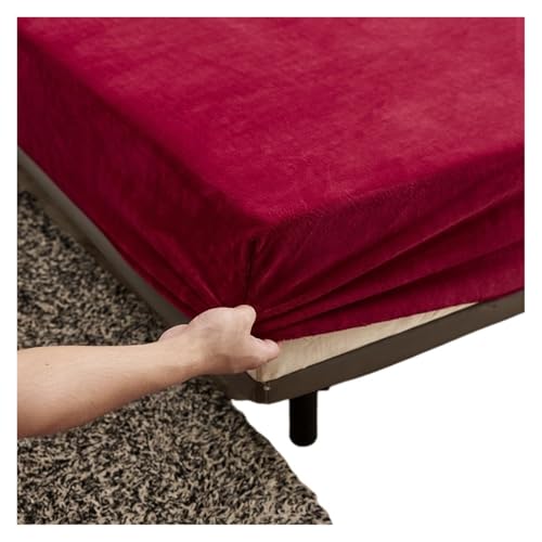 MZSKLW Solides Stretch-Samtstoff-Spannbetttuch, weich, elastisch, Tagesdecke, Matratzenschoner, Spannbetttuch, Winter, hält warm (rot, 150 x 200 x 25 cm) von MZSKLW