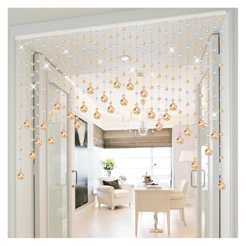 MZSKLW Stanzfreier Kristall-Kunststoff-Perlenvorhang, Wohnzimmer-Trennwand, Türvorhang, Perlenvorhang, Heimdekoration(Champagne and White,25 Strips) von MZSKLW