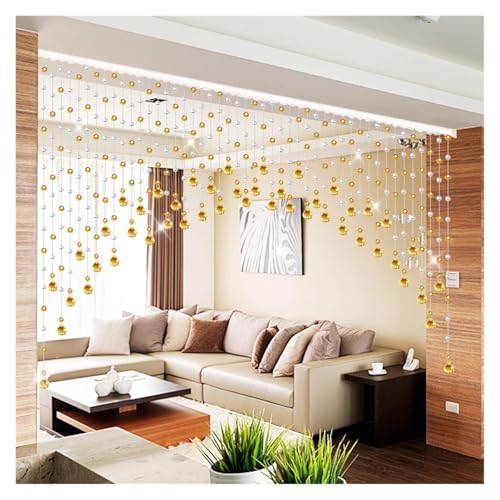MZSKLW Stanzfreier Kristall-Kunststoff-Perlenvorhang, Wohnzimmer-Trennwand, Türvorhang, Perlenvorhang, Heimdekoration(Golden and White,21 Strips) von MZSKLW