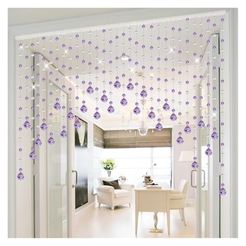 MZSKLW Stanzfreier Kristall-Kunststoff-Perlenvorhang, Wohnzimmer-Trennwand, Türvorhang, Perlenvorhang, Heimdekoration(Purple and White,31 Strips) von MZSKLW