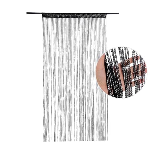 MZSKLW Tür-Schnurvorhang, Perlenblitzlinie, glänzende Quaste, Trennvorhang for Wohnzimmer, Tür, Hochzeitsdekoration(Black 100x200cm) von MZSKLW