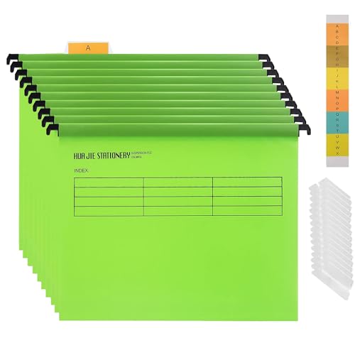 MZSX Hängemappen A4, 10 Stück Polypropylen, Grün, Standard, A4, 34.8 cm x 24 cm, mit Tabs und Karteneinlagen, für Schule, Zuhause, Arbeit, Büro, bis zu 200 Seiten von MZSX