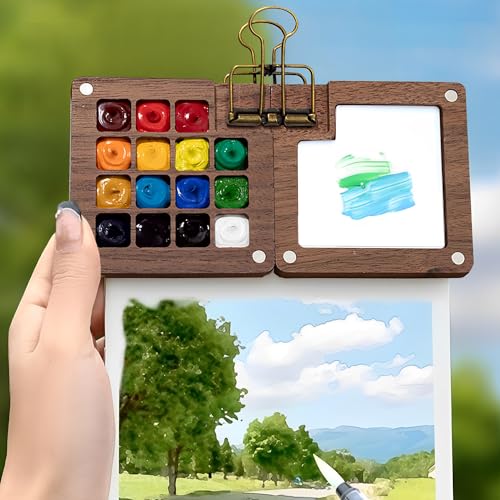 MZSX Mini-Aquarellpalette mit 15 Fächer, Tragbare Palette, Mini Palette Aquarell mit Binder-Clips, Hölzerne Palette, Portable Aquarell Palette Mini Travel für Maler, Künstler, Studenten MZSX Mini-Aquarellpalette mit 15 Fächer, Tragbare Palette, Mini Palette Aquarell mit Binder-Clips, Hölzerne Palette, Portable Aquarell Palette Mini Travel für Maler, Künstler, Studenten von MZSX
