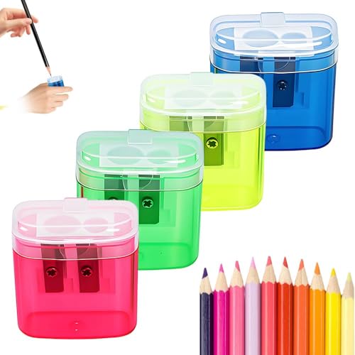 Mzu Bleistiftschärfer mit Deckel, zwei Löcher kompakt gefärbter Handheld Bleistiftspitzer, farbiger Handheld -Spitzer geeignet für Kinder Erwachsene Schülern School Class Home Office (4pcs Mix) von MZU