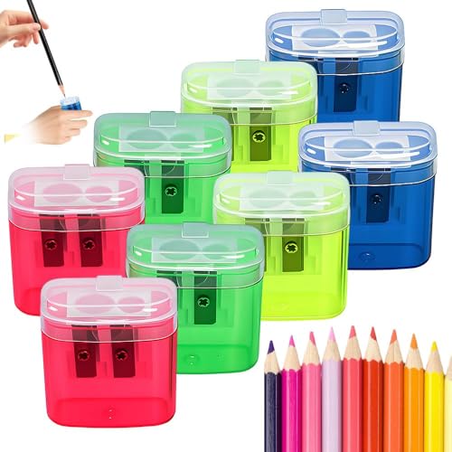 Mzu Bleistiftschärfer mit Deckel, zwei Löcher kompakt gefärbter Handheld Bleistiftspitzer, farbiger Handheld -Spitzer geeignet für Kinder Erwachsene Schülern School Class Home Office (8pcs Mix) von MZU