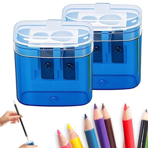 Mzu Bleistiftschärfer mit Deckel, zwei Löcher kompakt gefärbter Handheld Bleistiftspitzer, farbiger Handheld -Spitzer geeignet für Kinder Erwachsene Schülern School Class Home Office (Blue 2pcs) von MZU