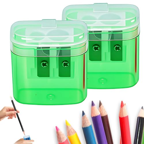 Mzu Bleistiftschärfer mit Deckel, zwei Löcher kompakt gefärbter Handheld Bleistiftspitzer, farbiger Handheld -Spitzer geeignet für Kinder Erwachsene Schülern School Class Home Office (Green 2pcs) von MZU