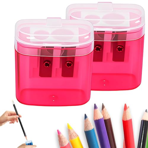 Mzu Bleistiftschärfer mit Deckel, zwei Löcher kompakt gefärbter Handheld Bleistiftspitzer, farbiger Handheld -Spitzer geeignet für Kinder Erwachsene Schülern School Class Home Office (Pink 2pcs) von MZU