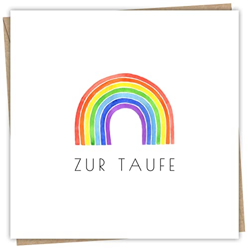 Hochwertig Karte zur Taufe mit Umschlag aus Kraftpapier - Taufkarte für Mädchen und Jungen 15x15 cm - Ideale Glückwunschkarte zur Taufe für das Patenkind als Klappkarte mit Regenbogen Motiv von MaFab Products