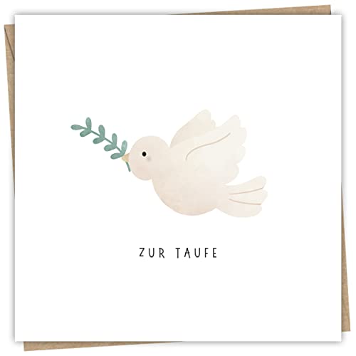 Hochwertig Karte zur Taufe mit Umschlag aus Kraftpapier - Taufkarte für Mädchen und Jungen 15x15 cm - Ideale Glückwunschkarte zur Taufe für das Patenkind als Klappkarte mit Tauben Motiv Hochwertig Karte zur Taufe mit Umschlag aus Kraftpapier - Taufkarte für Mädchen und Jungen 15x15 cm - Ideale Glückwunschkarte zur Taufe für das Patenkind als Klappkarte mit Tauben Motiv von MaFab Products
