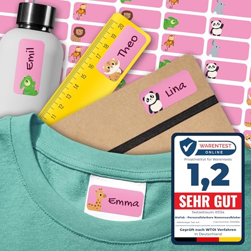 Namensaufkleber für Kinder (108 Stk. 30x13 mm) - Wasserfeste Namensschilder für Kleidung, Textilien und Gegenstände - Optimal für Kita, Kindergarten und Schule - Schöne Motive personalisierbar von MaFab Products