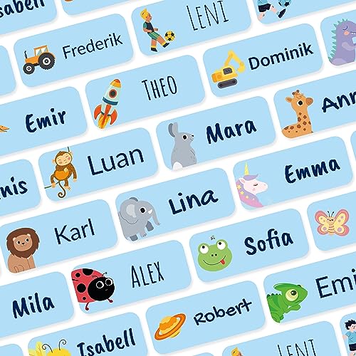 Namensaufkleber für Kinder (108 Stk. 30x13 mm) - Wasserfeste Namensschilder für Kleidung, Textilien und Gegenstände - Optimal für Kita, Kindergarten und Schule - Schöne Motive personalisierbar von MaFab Products