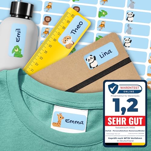 Namensaufkleber für Kinder (54 Stk. 30x13 mm) - Wasserfeste Namensschilder für Kleidung, Textilien und Gegenstände - Optimal für Kita, Kindergarten und Schule - Schöne Motive personalisierbar von MaFab Products