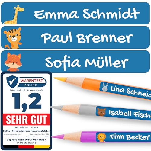 Personalisierbare Namensaufkleber für Kinder (60 Stk. 47x7 mm) - Wasserfeste Namensschilder für Gegenstände, Stifte & Textilien - Optimal für Kita, Kindergarten und Schule - Schöne Motive von MaFab Products