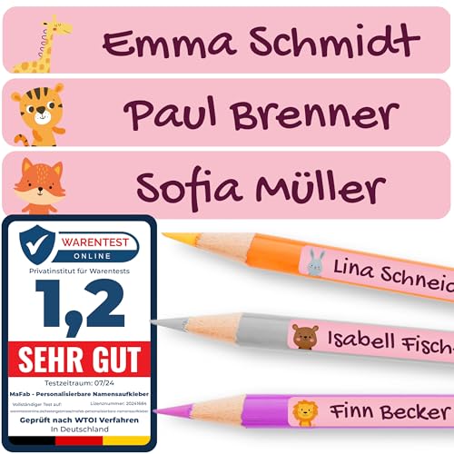 Personalisierbare Namensaufkleber für Kinder (120 Stk. 47x7 mm) - Wasserfeste Namensschilder für Gegenstände, Stifte & Textilien - Optimal für Kita, Kindergarten und Schule - Schöne Motive von MaFab Products