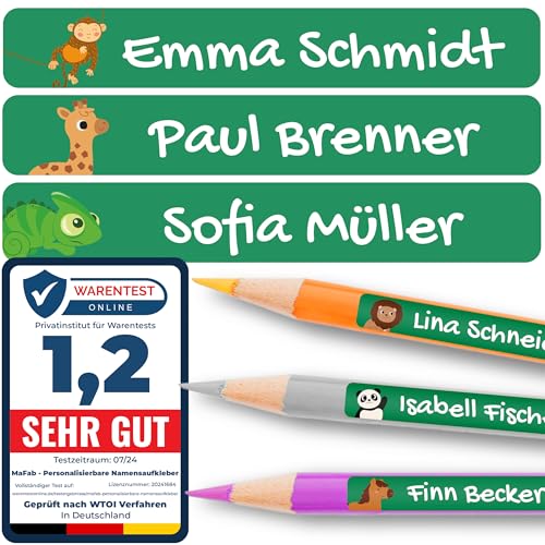 Personalisierbare Namensaufkleber für Kinder (120 Stk. 47x7 mm) - Wasserfeste Namensschilder für Gegenstände, Stifte & Textilien - Optimal für Kita, Kindergarten und Schule - Schöne Motive von MaFab Products