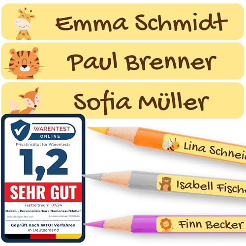 Personalisierbare Namensaufkleber für Kinder (120 Stk. 47x7 mm) - Wasserfeste Namensschilder für Gegenstände, Stifte & Textilien - Optimal für Kita, Kindergarten und Schule - Schöne Motive von MaFab Products