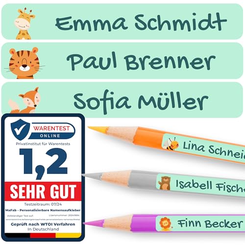 Personalisierbare Namensaufkleber für Kinder (120 Stk. 47x7 mm) - Wasserfeste Namensschilder für Gegenstände, Stifte & Textilien - Optimal für Kita, Kindergarten und Schule - Schöne Motive von MaFab Products