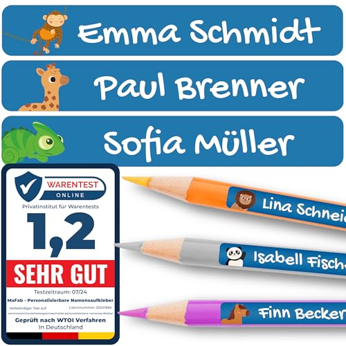 Personalisierbare Namensaufkleber für Kinder (60 Stk. 47x7 mm) - Wasserfeste Namensschilder für Gegenstände, Stifte & Textilien - Optimal für Kita, Kindergarten und Schule - Schöne Motive von MaFab Products