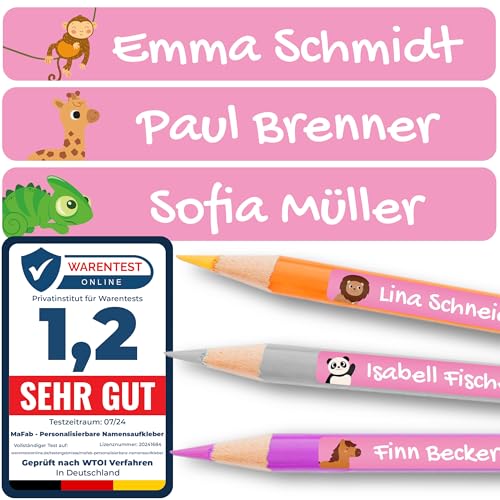 Personalisierbare Namensaufkleber für Kinder (60 Stk. 47x7 mm) - Wasserfeste Namensschilder für Gegenstände, Stifte & Textilien - Optimal für Kita, Kindergarten und Schule - Schöne Motive von MaFab Products