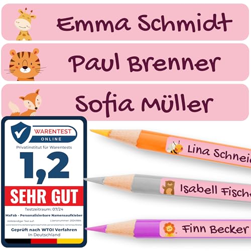 Personalisierbare Namensaufkleber für Kinder (60 Stk. 47x7 mm) - Wasserfeste Namensschilder für Gegenstände, Stifte & Textilien - Optimal für Kita, Kindergarten und Schule - Schöne Motive von MaFab Products