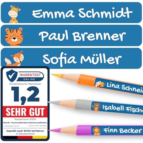 Personalisierbare Namensaufkleber für Kinder (60 Stk. 47x7 mm) - Wasserfeste Namensschilder für Gegenstände, Stifte & Textilien - Optimal für Kita, Kindergarten und Schule - Schöne Motive von MaFab Products