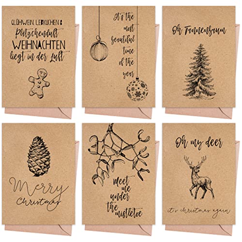 Weihnachtskarten mit Umschlag Set (12 Stück) - A6 Klappkarten für Weihnachten - Christmas Postkarte mit Umschlägen für deine Weihnachtsgrüße - Coole Weihnachtspostkarten mit und ohne Sprüche von MaFab Products