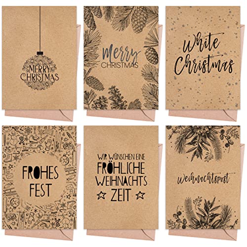 Weihnachtskarten mit Umschlag Set (12 Stück) - A6 Klappkarten für Weihnachten - Christmas Postkarte mit Umschlägen für deine Weihnachtsgrüße - Coole Weihnachtspostkarten mit und ohne Sprüche von MaFab Products