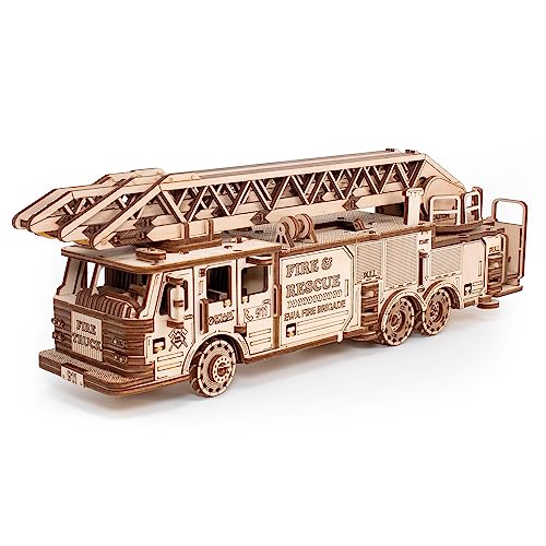 MagicHolz – Mechanisches 3D Puzzle Holz Feuerwehrauto LKW – DIY Holzpuzzle Bausatz für Erwachsene & Kinder – Modellbausatz ohne Werkzeug & Kleber zusammenbauen – Holzbausatz von MaHo