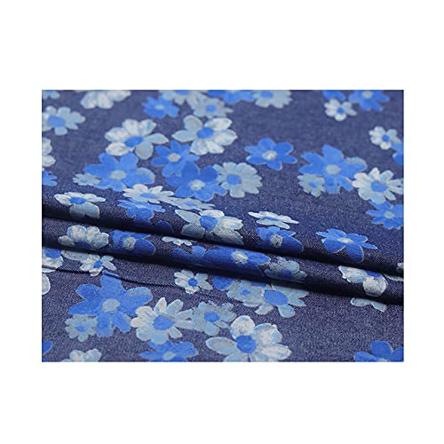 MaJu Baumwolle Blumen Jacquard Jeans Stoff Gewaschener Jeansstoff Nähmaterial Heimtextilien zum Nähen Von Anzughosen Bekleidungszubehör(Breite: 150 cm)(Size:0.5 m,Color:Dunkelblau) von MaJu