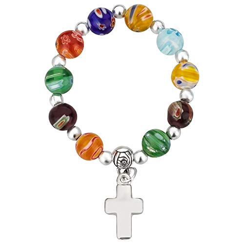 MaMeMi FINGERROSENKRANZ MURANOGLAS – ca. 8 mm Perlen – Bunte Glasperlen mit Kreuz – Geschenk ZUR Kommunion oder Taufe – Mini-Rosenkranz für unterwegs Markenqualität von MaMeMi