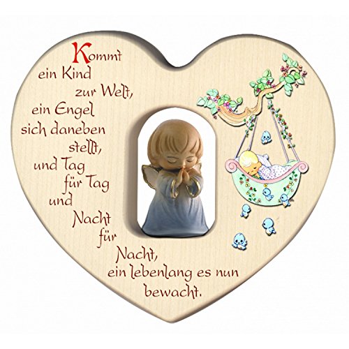 Herz aus HOLZ mit SCHUTZENGEL in HELLBLAU für JUNGEN mit SEGENSSPRUCH zur GEBURT oder TAUFE Wanddeko fürs KINDERZIMMER gefertigt in SÜDTIROL von MaMeMi von MaMeMi