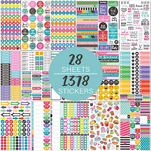 MaaIbok Planer-Aufkleber – Scrapbook-Laptop-Aufkleber, 28 Blatt/1378 Aufkleber, Aufkleberpaket für Journaling, inspirierende Aufkleberpaket-Abziehbilder zum Planen oder Dekorieren von MaaIbok