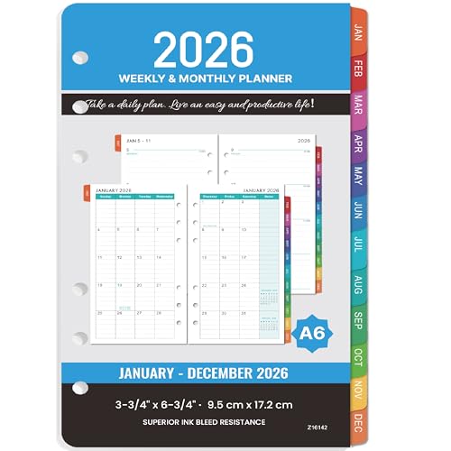 Nachfüllpackungen für 2026 – A6 Wochen- und Monatsplaner-Einsätze, Januar 2026 – Dez. 2026, Planer-Nachfüllpackungen 2026, 10,2 x 17,1 cm, 6 Löcher, bunte Monatsreiter Nachfüllpackungen für 2026 – A6 Wochen- und Monatsplaner-Einsätze, Januar 2026 – Dez. 2026, Planer-Nachfüllpackungen 2026, 10,2 x 17,1 cm, 6 Löcher, bunte Monatsreiter von MaaIbok