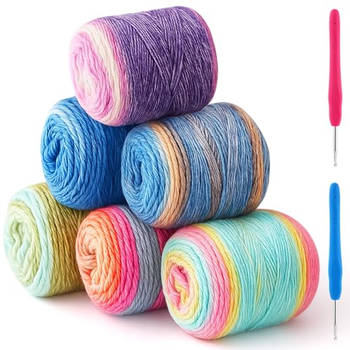 Maasechs Blumengarn zum Häkeln, Stricken, Farbverlauf, Kuchengarn, Baumwolle, Acrylwolle für Schals, Decken und Kleidungsstücke, 6 Stück von Maasechs