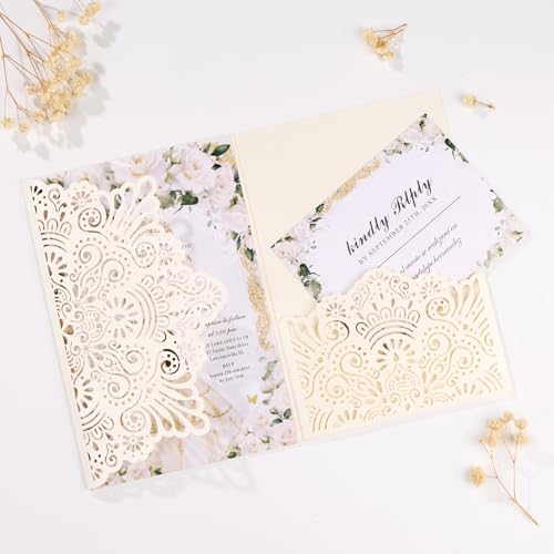 Mabbcoo Hochzeitseinladungen mit Umschlägen und Antwortkarten, blanko Innenblätter, Party-Einladung für Quinceanera, Brautparty, Geburtstag, Elfenbeinfarben, 50 Stück Mabbcoo Hochzeitseinladungen mit Umschlägen und Antwortkarten, blanko Innenblätter, Party-Einladung für Quinceanera, Brautparty, Geburtstag, Elfenbeinfarben, 50 Stück von Mabbcoo
