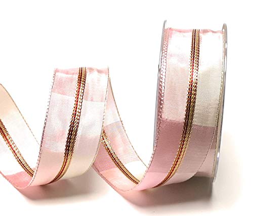 Dekoband 20m x 40mm Rosa - Creme - Gold Streifen gestreift Schleifenband [2754] von MABELLA