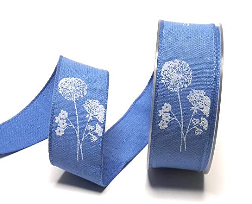 Schleifenband 15m x 40mm blau mit weißen Blumen Dekoband Geschenkband [5148] von MABELLA