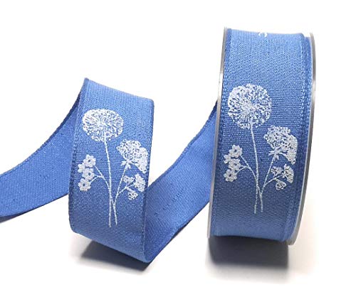 SCHLEIFENBAND 15m x 40mm blau mit weißen Blumen Dekoband Geschenkband [5148] von Mabella
