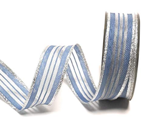 Mabella SCHLEIFENBAND 20m x 25mm Blau Hellblau - Silber gestreift Weihnachtsband Dekoband Geschenkband [2619] von Mabella