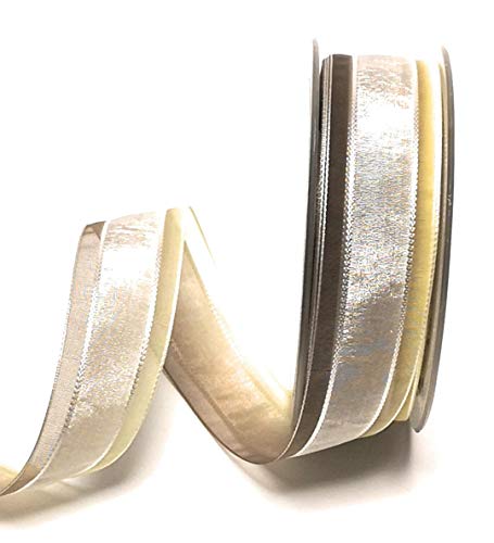 Schleifenband 20m x 25mm creme - braun gestreift Organza Dekoband Geschenkband [2367] von MABELLA
