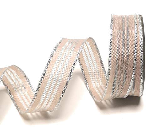 Mabella SCHLEIFENBAND 20m x 25mm Taupe - Silber gestreift Weihnachtsband Dekoband Geschenkband [2619] von Mabella