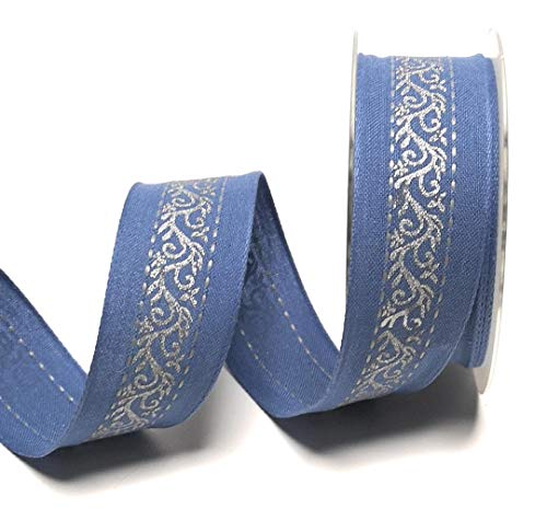 Mabella Schleifenband 15m x 40mm blau - Silber Dekoband Ornamente [2610] von Mabella