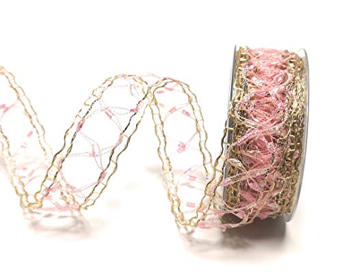 Mabella Schleifenband 15m x 40mm rosa - Gold Gitterband Dekoband [9083] von Mabella